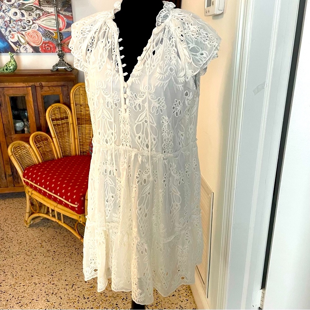 GENERATION LOVE New York! EYELET White on White Eyelet Tiered Dress. Medium